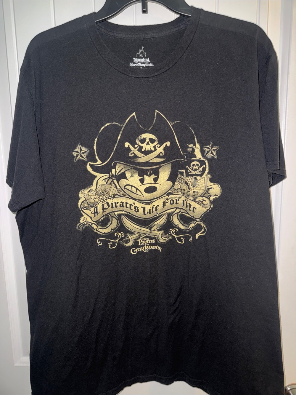 Disney Black Tee with Gold Pirate Mickey Graphic
